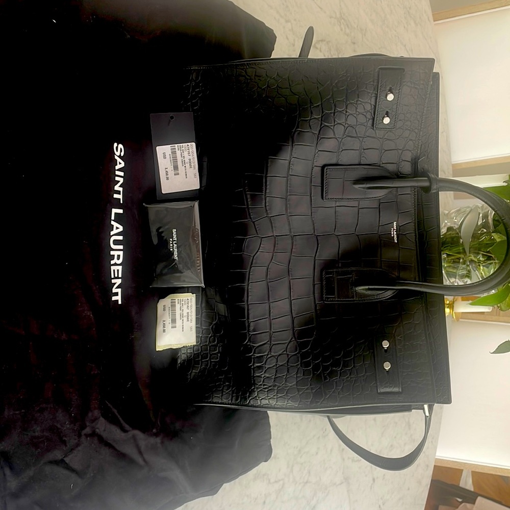 Ysl black croc print tote bag, silver details. NWT.